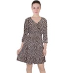 Brown Beige Snake Pattern Quarter Sleeve Ruffle Waist Dress