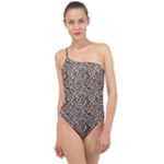 Brown Beige Snake Pattern Classic One Shoulder Swimsuit