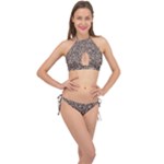 Brown Beige Snake Pattern Cross Front Halter Bikini Set