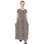 Brown Beige Snake Pattern Kids  Short Sleeve Maxi Dress