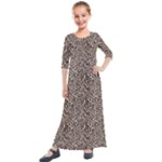Brown Beige Snake Pattern Kids  Quarter Sleeve Maxi Dress