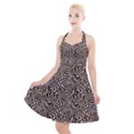 Brown Beige Snake Pattern Halter Party Swing Dress 