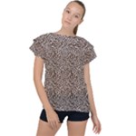 Brown Beige Snake Pattern Ruffle Collar Chiffon Blouse