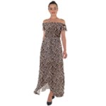 Brown Beige Snake Pattern Off Shoulder Open Front Chiffon Dress