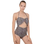 Brown Beige Snake Pattern Scallop Top Cut Out Swimsuit