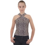 Brown Beige Snake Pattern Cross Neck Velour Top