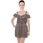Brown Beige Snake Pattern Ruffle Cut Out Chiffon Playsuit