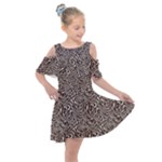 Brown Beige Snake Pattern Kids  Shoulder Cutout Chiffon Dress