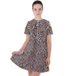 Brown Beige Snake Pattern Short Sleeve Shoulder Cut Out Dress 