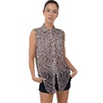 Brown Beige Snake Pattern Sleeveless Chiffon Button Shirt