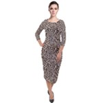 Brown Beige Snake Pattern Quarter Sleeve Midi Velour Bodycon Dress