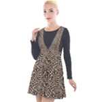 Brown Beige Snake Pattern Plunge Pinafore Velour Dress