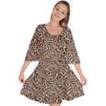 Brown Beige Snake Pattern Velour Kimono Dress