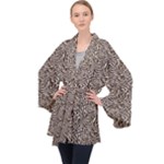 Brown Beige Snake Pattern Long Sleeve Velvet Kimono 