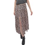 Brown Beige Snake Pattern Velour Split Maxi Skirt