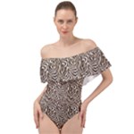 Brown Beige Snake Pattern Off Shoulder Velour Bodysuit 