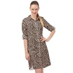 Brown Beige Snake Pattern Long Sleeve Mini Shirt Dress