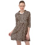 Brown Beige Snake Pattern Mini Skater Shirt Dress