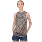 Brown Beige Snake Pattern High Neck Satin Top