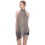 Brown Beige Snake Pattern Halter Asymmetric Satin Top