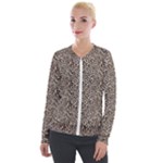 Brown Beige Snake Pattern Velvet Zip Up Jacket