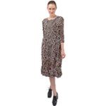 Brown Beige Snake Pattern Ruffle End Midi Chiffon Dress