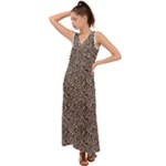 Brown Beige Snake Pattern V-Neck Chiffon Maxi Dress