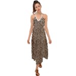 Brown Beige Snake Pattern Halter Tie Back Dress 