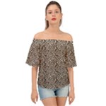 Brown Beige Snake Pattern Off Shoulder Short Sleeve Top