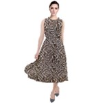 Brown Beige Snake Pattern Round Neck Boho Dress