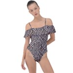 Brown Beige Snake Pattern Frill Detail One Piece Swimsuit
