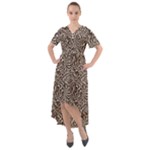 Brown Beige Snake Pattern Front Wrap High Low Dress