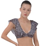 Brown Beige Snake Pattern Plunge Frill Sleeve Bikini Top