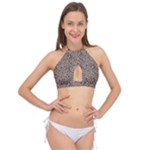 Brown Beige Snake Pattern Cross Front Halter Bikini Top