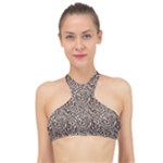Brown Beige Snake Pattern High Neck Bikini Top