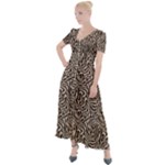 Brown Beige Snake Pattern Button Up Short Sleeve Maxi Dress