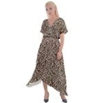 Brown Beige Snake Pattern Cross Front Sharkbite Hem Maxi Dress