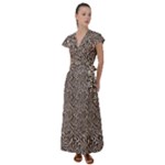 Brown Beige Snake Pattern Flutter Sleeve Maxi Dress