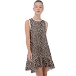 Brown Beige Snake Pattern Frill Swing Dress