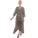 Brown Beige Snake Pattern Quarter Sleeve Wrap Front Maxi Dress