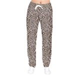 Brown Beige Snake Pattern Women Velvet Drawstring Pants