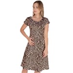 Brown Beige Snake Pattern Classic Short Sleeve Dress
