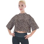 Brown Beige Snake Pattern Mock Neck T-Shirt