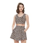 Brown Beige Snake Pattern Women s Crop Top Pleated Skater Rave Skirt