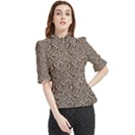Brown Beige Snake Pattern Frill Neck Blouse