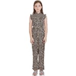 Brown Beige Snake Pattern Kids  Sleeveless Ruffle Edge Band Collar Chiffon One Piece