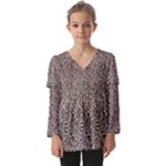 Brown Beige Snake Pattern Kids  V Neck Casual Top