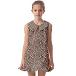 Brown Beige Snake Pattern Kids  Pilgrim Collar Ruffle Hem Dress