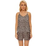 Brown Beige Snake Pattern V-Neck Satin Pajamas Set