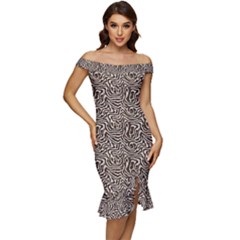Off Shoulder Ruffle Split Hem Bodycon Dress 